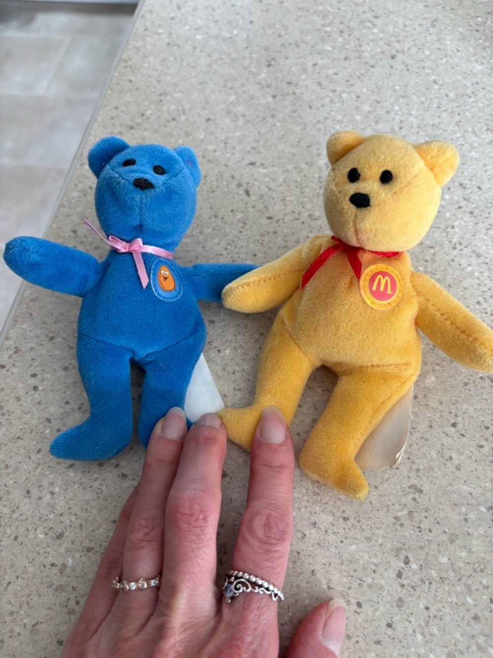 Ty McDonald Blue and Yellow Bear Beanie Buddies Plush Pair